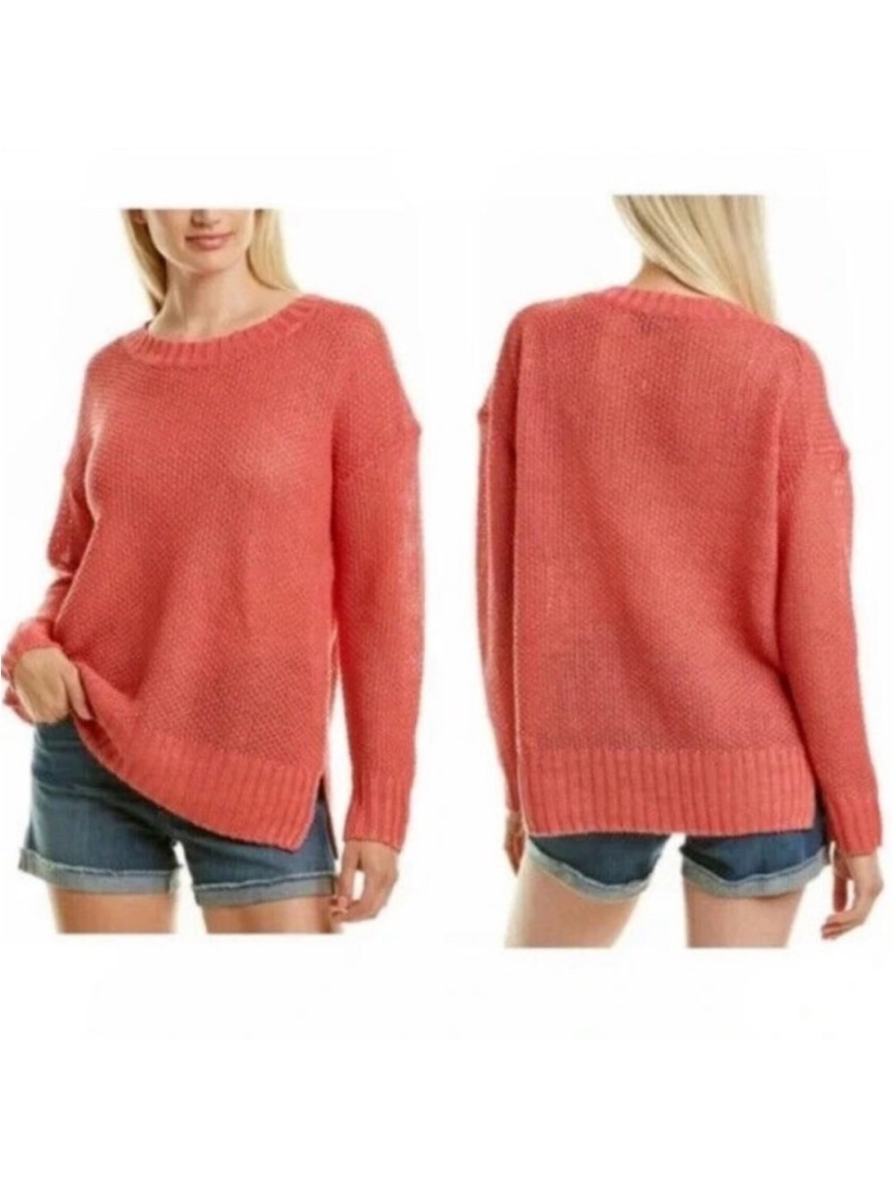 New J. Crew 100% Linen Beach Open Knit Sweater Coral